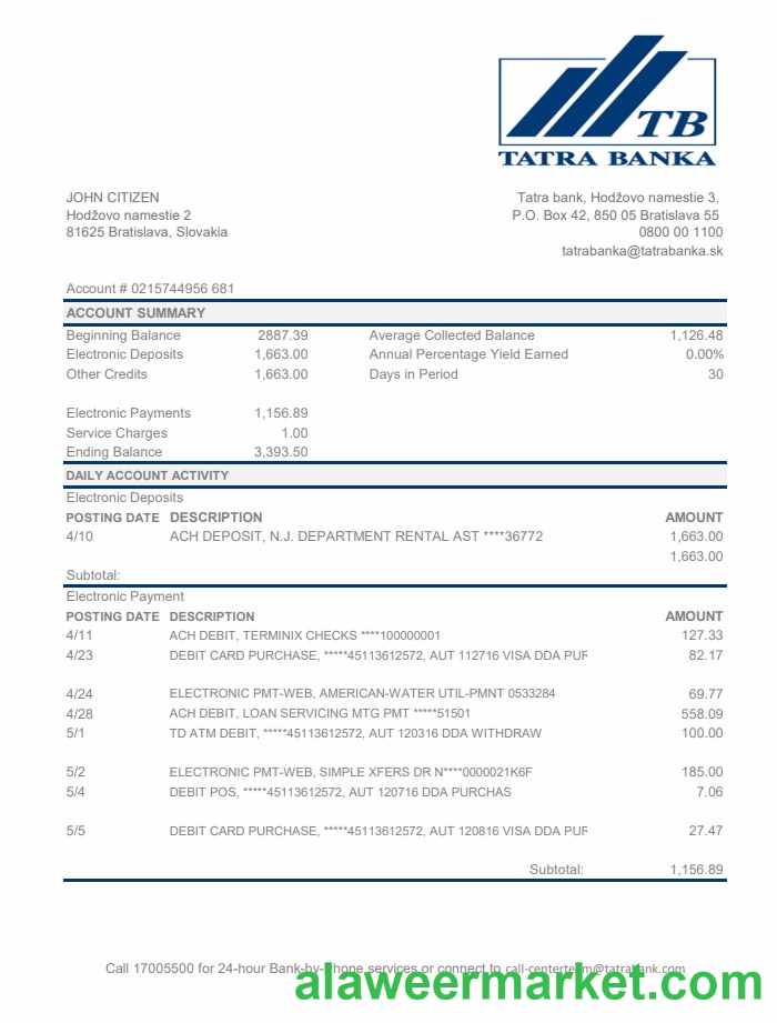 Slovakia Tatra Bank excel pdf